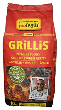 Profagus Favorit Holzkohle Grillbriketts Grillis Sommerhit Premium Qualität | 6kg 9kg 10kg 15kg 20kg | Grillen + GRATIS HL Kauf Notizblock (10kg Holzkohlebriketts 1 Block), Schwarz