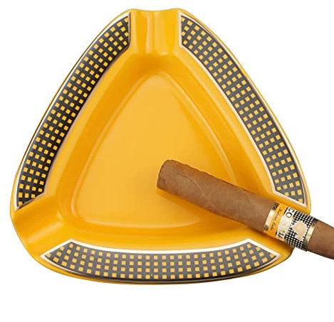Cigarraskfat triangel – stor vila utomhus cigarrer askfat för uteplats/utomhus/inomhus askfat (gul)