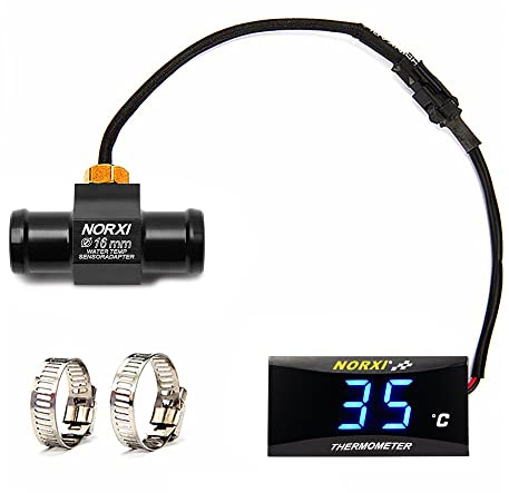 Digital motorcykeltermometer, universell termometer med sensorer, vattentät motorcykeltermometer med högtemperaturlarm (16 mm, blå)