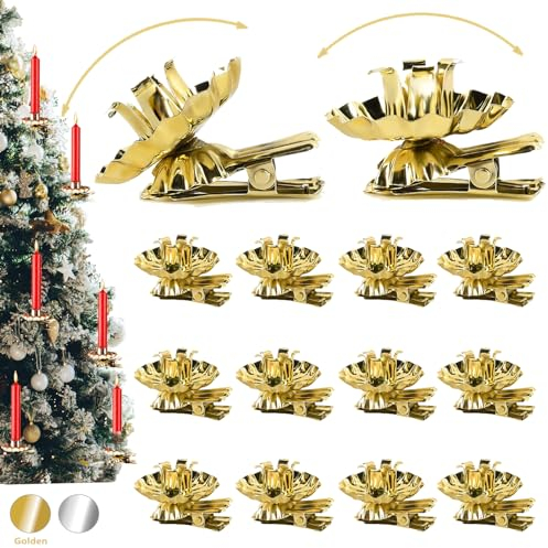 Mizijia 20 Stück Baumkerzenhalter Gold Clip, Kerzenständer Metall Vintage Kerzenhalter Gold mit Clip, Durchmesser Circa 1,5 cm, für Baumkerzen, Weihnachtsbaum, Dekoration, Weihnachtent, Advent