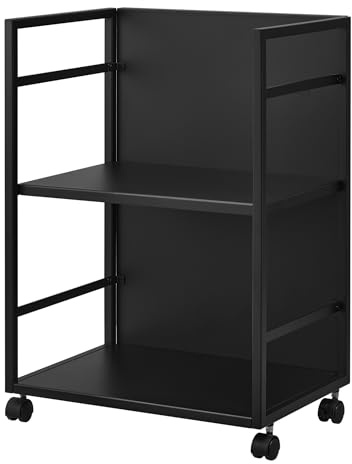 YAMAZAKI Home Tower Wheeled Wagon Cart with Adjustable Shelves and Hooks - Rolling Concealed Organization for Food, Pet Supplies, Or School Supplies, 24 - Steel -
