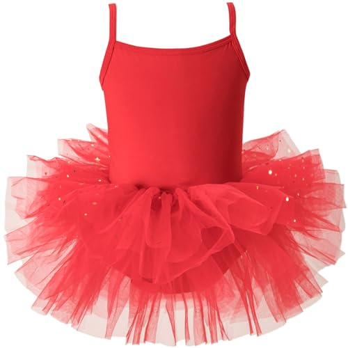 Happy Cherry Tutu Baile Clásico Chica Vestido de Ballet Leotardo Gimnasia Niño Vestido sin Mangas Ropa Bailarina, rojo, 4-6 Años