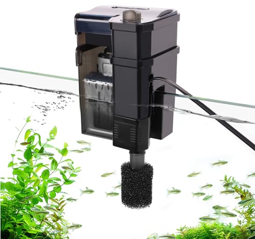 hygger Hang On Aquarium Filter, 300L/H 5W Hang On Fish Tank Filter,Ultra Quiet Double-ayer Filter Chamber Hang On Filter, Adjustable Water Flow Aquarium Filter for 15-80L Freshwater Saltwater Tank