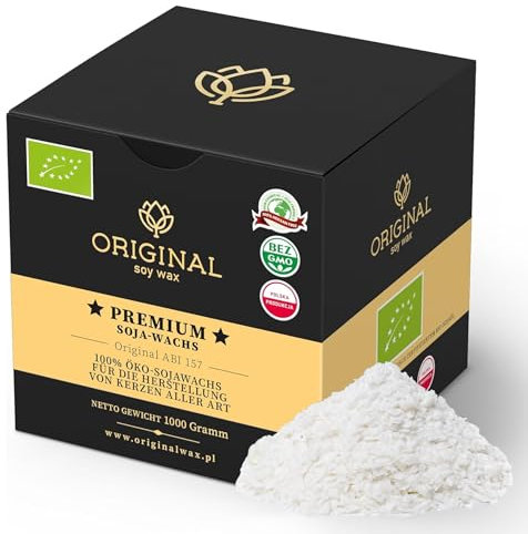 ORIGINALWAX 1kg Eco Kerzenwachs Bio Sojawachs zum Gießen für Kerzen Selber Machen Premium Weiß/Ecru Wachsplatten Vegan Schmelztemperatur 42-47°C Soy Wax