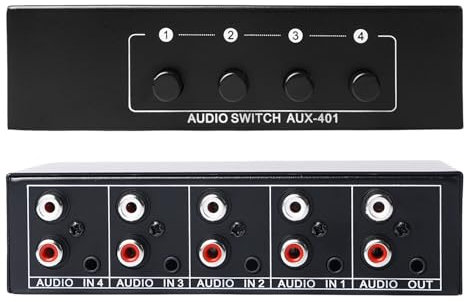 AUX Audio Switcher, Audio Video Splitter 4 In 1 Out, Audio Switcher, Audio-Auswahlbox, Bidirektionaler Audio-Umschalter 3,5 Mm Aux + RCA L/R, Passiv Audio Switcher Für Kopfhörer Telefon Soundsystem