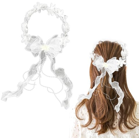 Accessorio per Capelli per Comunione, per Ragazza con Perline Bianchi