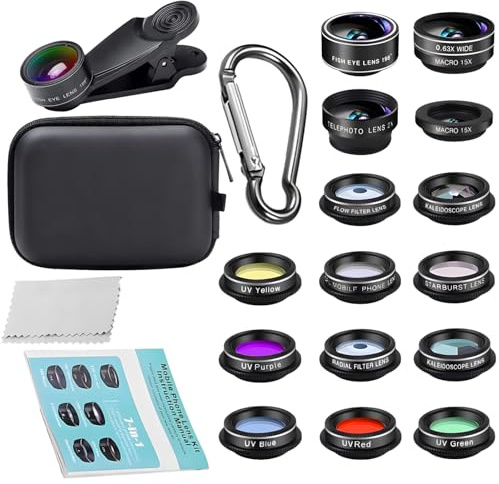 15 linser smartphone-kamerakit, Fisheye, telefoto, makro och vidvinkel med kreativa effektfilter