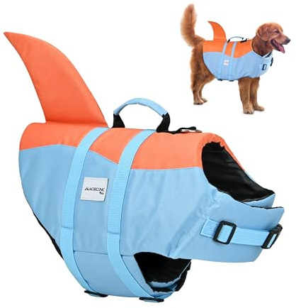 Mobiclinic®, Gilet de Sauvetage Chien, Design Aileron de Requin, Poignée de Sauvetage, Harnais Réglable, Anneau de Laisse, Flottabilité et Visibilité Élevées, Sharky, Léger, Natation, Surf, Voile (XL)