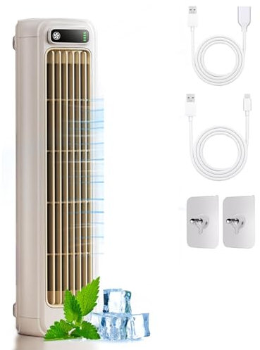 𝐒𝐡𝐞𝐫𝐮𝐦 Rafraichisseur D'air Avec rallonge, Climatiseur Portable, Mini Rafraichisseur D'air Avec 3 Vitesses Et écran LED, Ventilateur De Refroidissement Silencieux, Sans Fil, Rechargeable (Blanc)