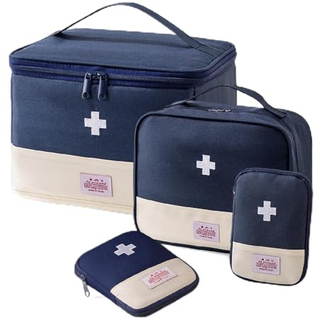MidingChai 4 Stück Medikamententasche, Tragbar Teiseapotheke Tasche, Klein & Große Wasserdicht Medikament Tasche stasche,Medizin Aufbewahrungstasche Reise für Home Office Reisen(Blau)