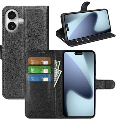 Fertuo Cover per iPhone 17, Custodia Portafoglio Cover a Libro in Pelle Flip Case con Silicone Bumper, Fibbia Magnetica, Porta Carte, Kickstand, per iPhone 17, Nero