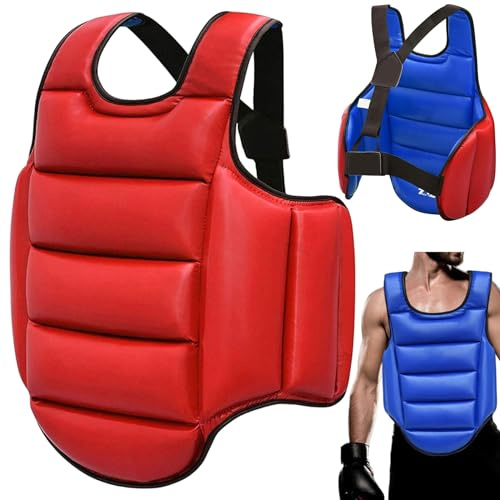 DAGLLGEW Protection de Corps de Boxe, Plastron réversible, équipement Taekwondo réglable, équipement d'entraînement Boxe en éponge Rouge et Bleu, pour l'entraînement