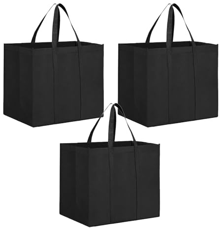 WZHHDM Einkaufstasche Faltbar, 3 Stück Faltbare Große Einkaufstasche, 41 X 33 X 26 cm Einkaufstaschen Groß Einkaufstaschen Tragetasche Mit Henkel für Einkaufen(Schwarz)