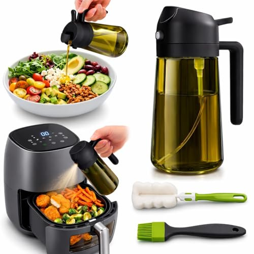 MENZZA® Kit Aceitera 480 ml 4 en 1 I Pulverizador de Aceite en Aerosol I Aparatos, Utensilios y Accesorios para Cocina o Freidora de Aire I Dispensador de óleo