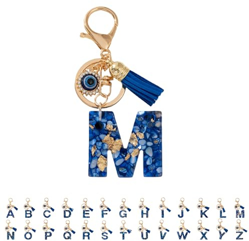 Porte Cles Lettre,Porte Clef Oeil de Protection Bleu, Porte-clés Nazar Turc Traditionnel pour Auto et Sac, Bijouterie de Sac à Main Originale avec Oeil Bleu,Femme Homme Cado (M)