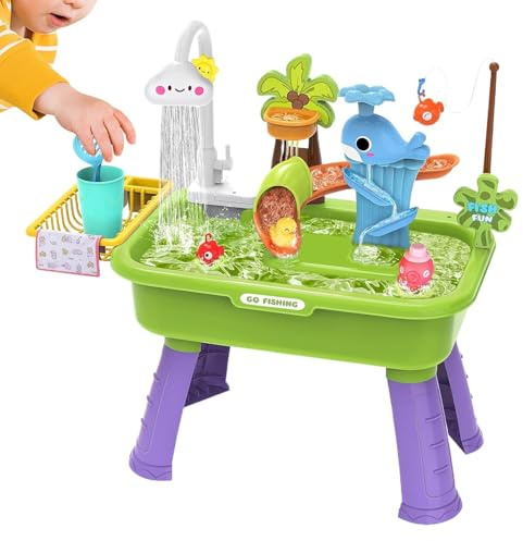 Lavello Giocattolo per Bambini con Acqua Corrente - Divertente Tavolo Attività Elettrico Wahle Con Scivolo E Rubinetto | Set Da Gioco Di Pesca,Per Bambini Da 1 A 5 Anni Casa Giardino Asilo Scuola Mate