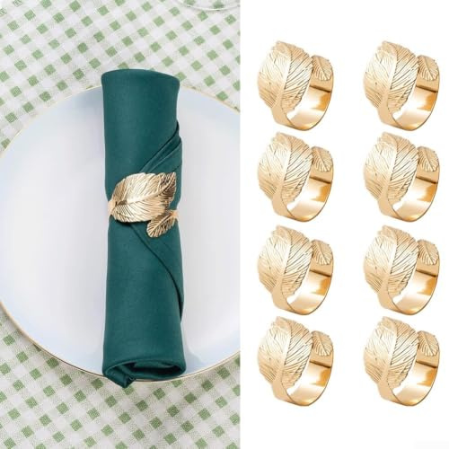 8 st servettringar i guldmetall, rostbeständiga servetthållare i legering med blank finish för hemmiddag, bröllop och fester