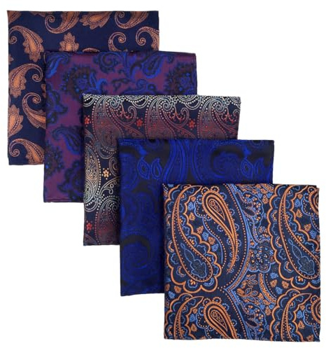 Shlax&Wing 5 Pieces Assorted Mens Pocket Square Set Handkerchiefs