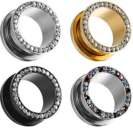 COOEAR Ear Tunnels Flesh Plugs Piercing Expander Stretchers Earrings Steel Gem Women Jewelry Size 8g(3mm) to 5/8(16mm)