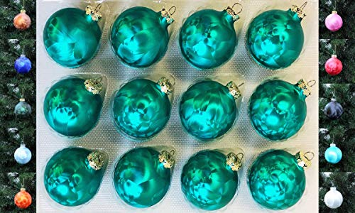 Jack 12x Glas Eislack Christbaumkugeln 6cm Thüringer Weihnachtskugeln Kugeln, Farbe:Petrol