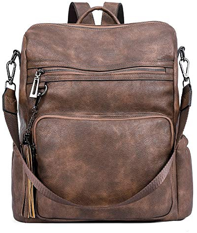 CLUCI Damen Rucksack Weiches Leder Groß Stylisch Frauen Designer Schultertasche Reiserucksack mit Quaste Zweifarbig Kaffee