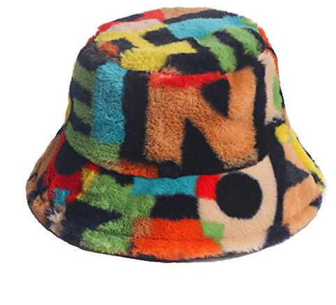 YAMEE Winter Bucket Hat for Women Warm Hats Cute Pattern Faux Fur Fisherman Cap