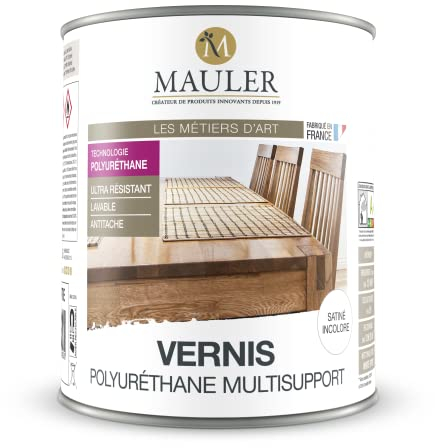 MAULER - Vernis Polyurethane Multisupport - Sartiné Incolore - Vernis Adapté à Tous Type de Support (Satiné Incolore, 1L)