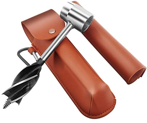 Ensemble de forets manuels pour le travail du bois, forets hélicoïdaux manuels avec étui, perceuse de survie extérieure pour perceuse manuelle de survie pour outils de menuiserie, clé à bois(marron)