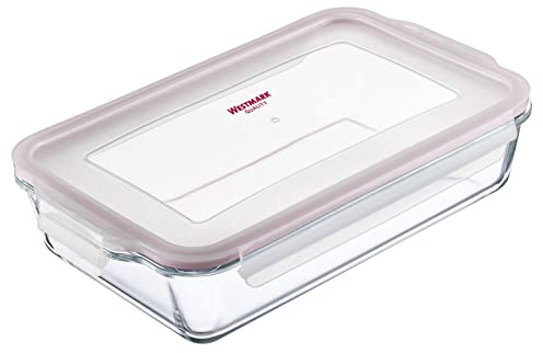 Westmark Plat à Four en Verre, Capacité : 2200 ml, Fermeture étanche à l'air, Résistant au Four et au Micro-ondes, Verre/silicone/plastique, Transparent/rouge, 234922E1