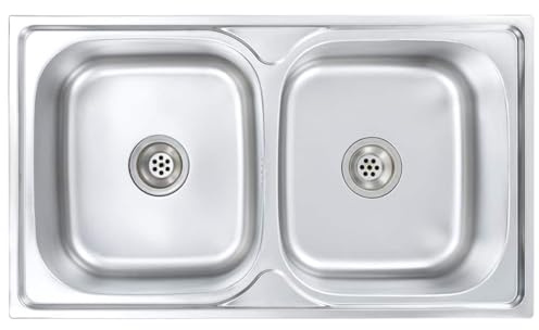 vidaXL Fregadero de doble seno con colador y sifón de acero inoxidable