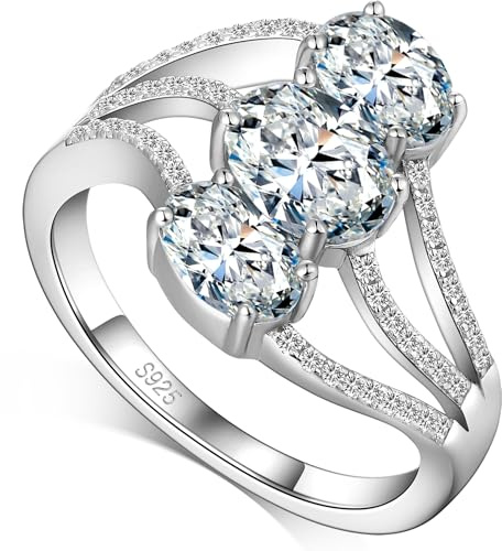 Jiamiaoi 18 Carati Oro Bianco Placcato Anello Donna Argento 925, Fedine Fidanzamento Coppia, Anello Solitario Anniversario Matrimonio Promessa Sposa Band Anelli (C-Anello, 52(16.60))