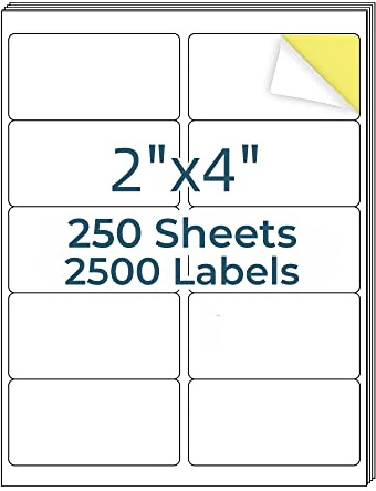 HokLoindustry 2 x 4 Mailing Labels,2500 Address Labels(250 Sheets),Printable White Shipping Labels for Laser/Inkjet Printer,Permanent Adhesive Sticker Labels