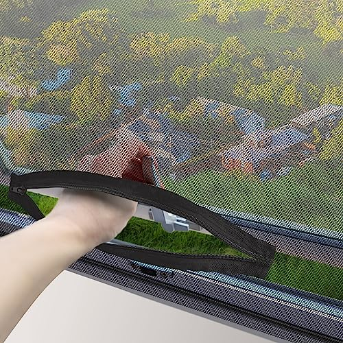 REDTRON Moustiquaire de Fenêtre avec Ouverture à Fermeture Éclair (1 pièce, noir), 130cm x 150cm Toile Moustiquaire Auto-Collante, Filet Anti Moustique Fenêtre pour Garder les Insectes à l'Extérieur