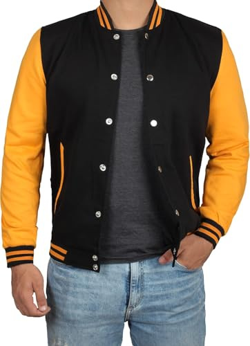 URBAN CREST Men's Varsity Jackets Bomber Jacket Men Letterman Jacket Men Yellow Jackets, Black and Yellow Varsity Jacket-[40020085]- X-Large
