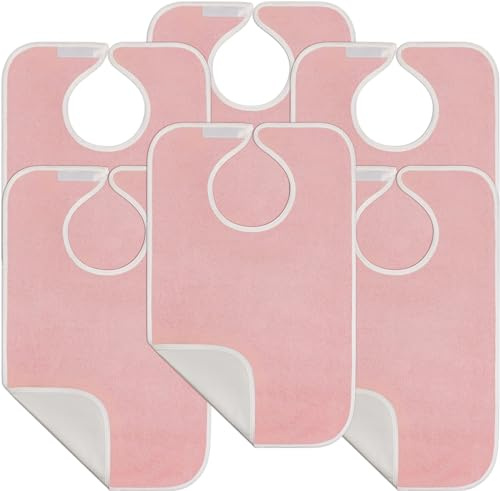 Utopia Towels 6 Pack Premium Unisex Adult Bibs for Elderly Women Men, Waterproof Bib for Eating, Adjustable and Washable (Pink)
