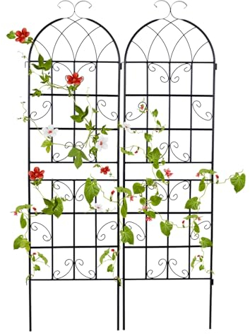 GOPLUS Rankgitter Metall 2er/4er Set, Sichtschutz Garten 180/220 cm hoch, Rosenspalier, Rosengitter, Pflanzengitter, Ranknetz, Rankgitter Balkon, Rankhilfe (180 x 50 cm,Schwarz-2 Stücke)
