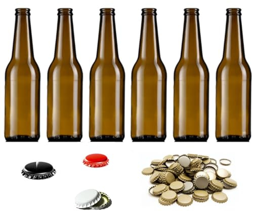 Lot de 30 bouteilles de bière en verre vide 330 ml avec bouchons couronne 26 mm LONGNECK en verre de couleur abra avec bouchon Couronne 26 mm - Kit pour faire de la bière artisanale