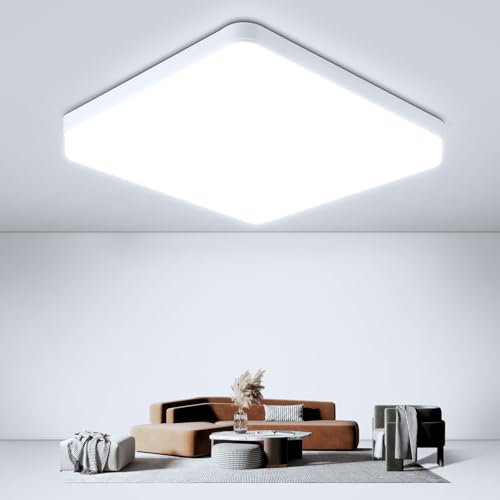 YICALE Plafon LED Techo Cuadrado,48W 6500K Lamparas Techo Modernos Blanco Frío,Ø30CM Super Brillante Plafón Luz Led Cocina,Panel LED para Dormitorio Baño Sala Pasillo Oficina