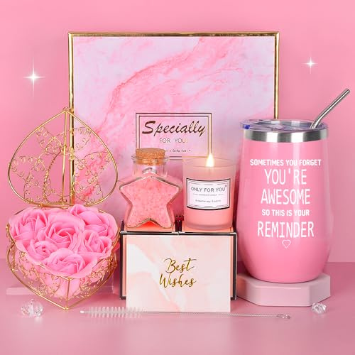 TOLOYE Tumblerpresenter för kvinnor, rosa födelsedagspresenter till henne med 473 ml vinbehållare present, skäm bort födelsedagspresenter till bästa vän, syster, dotter