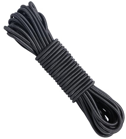 BYZANDQI Rubber Cord, Expander Rope, 5 mm, 20 m, Tarpaulin Rope, Tension Rope, Black