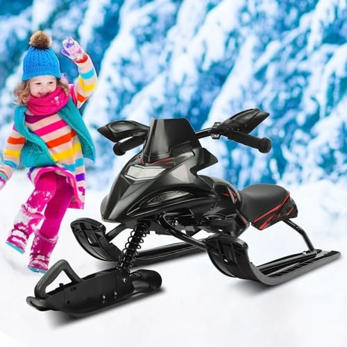 Trineo de dirección para niños con cuerda de tracción de alta resistencia y freno de mano, trineo Snowglider, cojín ajustable, capacidad de carga de 80 kg/176,37 libras, para niños y jóvenes (negro)