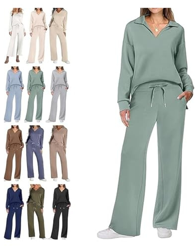 BQLFPOIHP Women's 2 Piece Sets Outfits Casual Long Sleeve Sweatsuits Sets(Light Green,L)