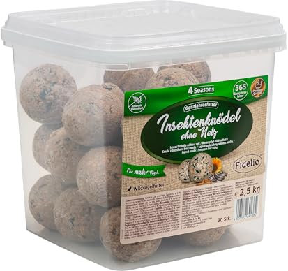 Fidelio Meisenknödel ohne Netz, Insektenknödel, ganzjähriges Wildvogelfutter proteinreich/energiereich, hochwertiges Vogelfutter für Wildvögel, 30 Stück im Eimer, 2.5 kg