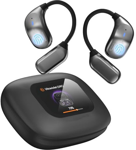 MTOXW Auriculares Traductores 3 en 1, Auriculares Bluetooth Oído Abierto con Pantalla Táctil, 135 Idiomas, AI en Tiempo Real, Música y Llamadas, Negro