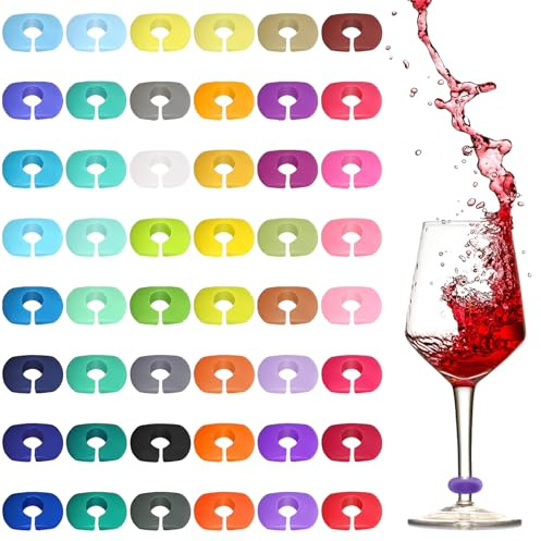 REBECCAHOWARD 48 Pezzi Marcatori in silicone, Multicolore Riutilizzabili bicchieri marcatori,Segnabicchiere, Pennarelli Bevande Segnabicchiere,48 Colori Segna Bicchieri Calici,Per Varie Tazze