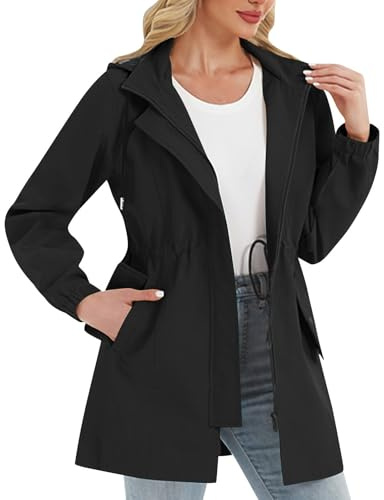 TOFOTL Lungo Tuta Antipioggia Moto Donna Kit Poncho Bicicletta Tuta Pioggia Moto La Spolverino Cappuccio Tascabile per Tecnica Giacca a Vento Donna Lungo USA Impermeabile 15Nero L