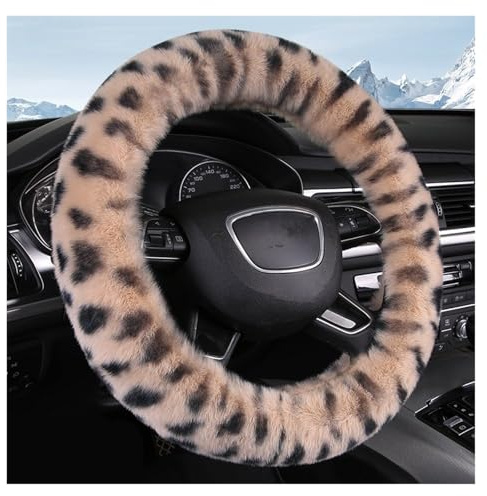 skydd för bilrattar Universell 15-tums leopard vinter varm fluffig rattskydd päls bilhjulskydd för bil, SUV Rattmuff för bil(Brown Leopard)
