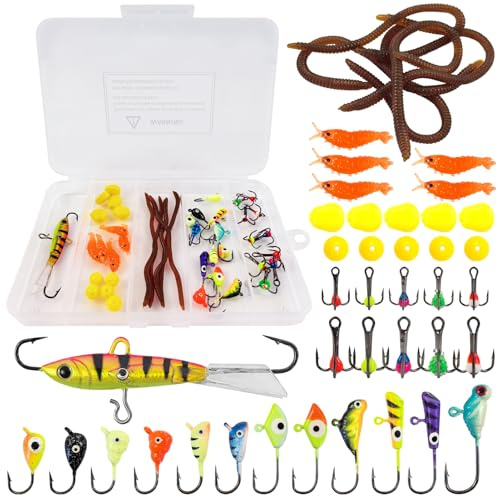 L PATTERN Juego de pesca en hielo, cebos de pesca con caja, 44 unidades, juego de pesca en hielo, juego de pesca de goma