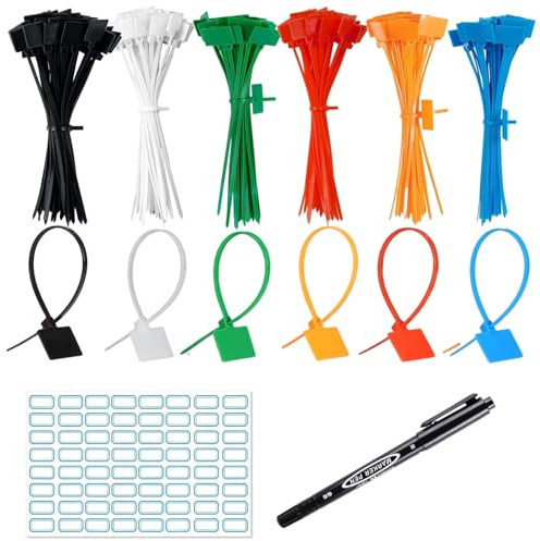 100 Piezas Bridas Plastico Colores 150mm x 3 mm Bridas para Cables Etiquetas Amarre Cable Sujetacables Eléctricos para Gestión de Cablesde Jardinería,Bridas Reutilizables, Incluye 1 rotulador