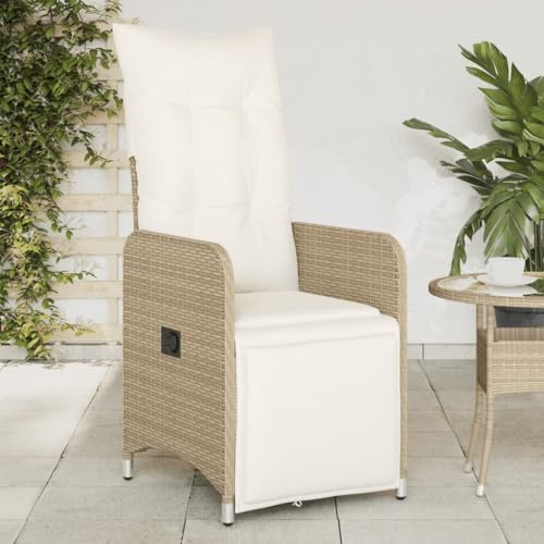 Ordellia Fauteuil de jardin avec coussin, réglable, en polyrotin, beige, capacité de charge de 110 kg, résistant aux UV, pour balcon et jardin, fauteuil relaxant confortable
